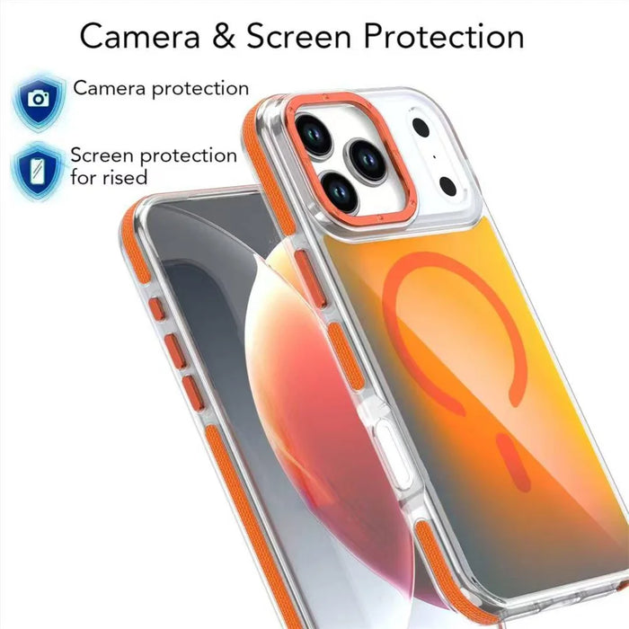 For iPhone 18 Pro / 17  Pro Case Compatible with MagSafe Cute Fluorescent Design TPU Acrylic Phone Back Cover - Orange - 4