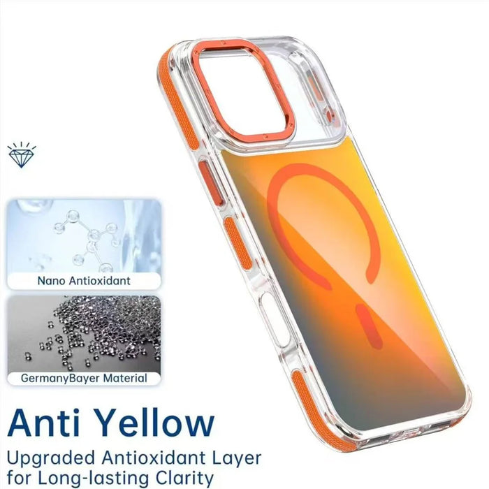 For iPhone 18 Pro / 17  Pro Case Compatible with MagSafe Cute Fluorescent Design TPU Acrylic Phone Back Cover - Orange - 5