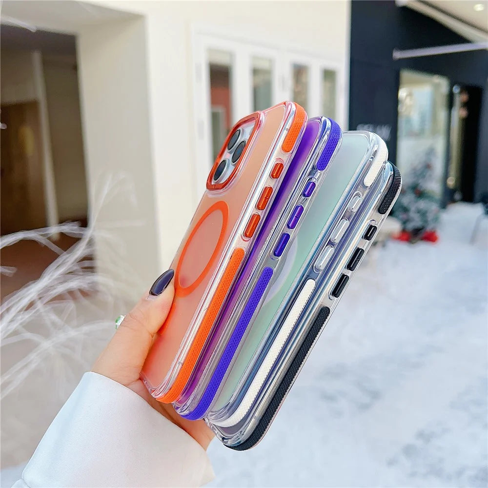 For iPhone 16 Pro Max Case Compatible with MagSafe Cute Fluorescent Design TPU Acrylic Phone Back Cover - White - 6