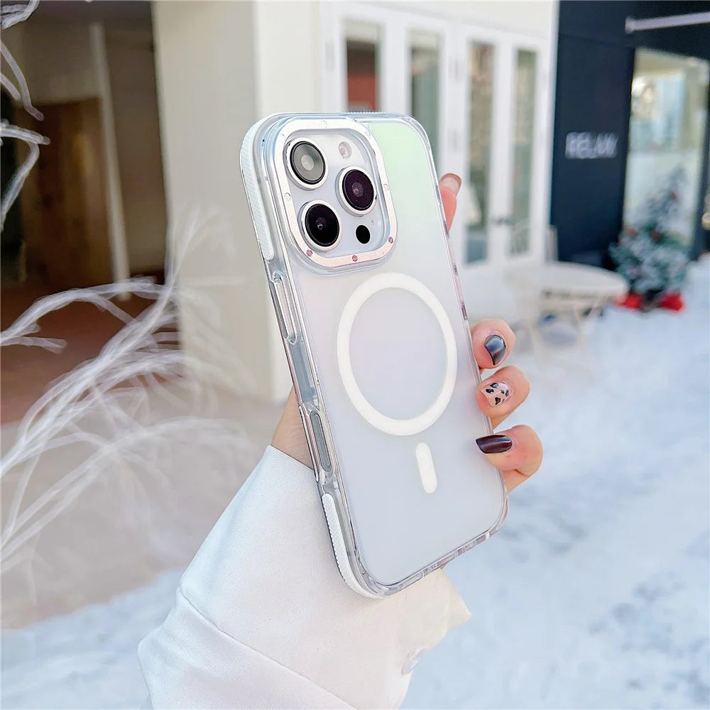 For iPhone 16 Pro Case Compatible with MagSafe Cute Fluorescent Design TPU Acrylic Phone Back Cover - White - 1