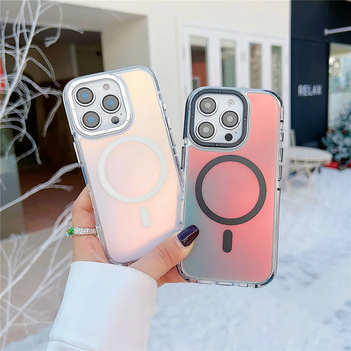 For iPhone 16 Pro Case Compatible with MagSafe Cute Fluorescent Design TPU Acrylic Phone Back Cover - White - 3