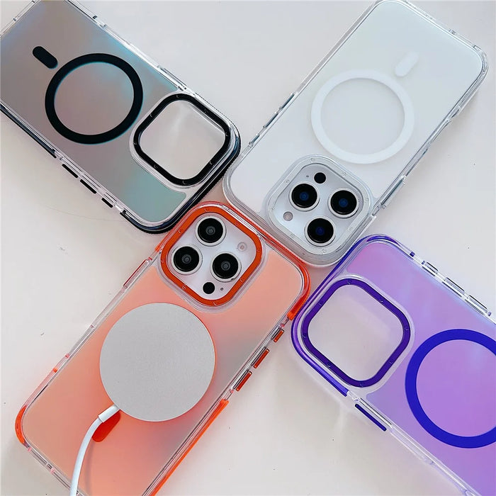 For iPhone 16 Pro Case Compatible with MagSafe Cute Fluorescent Design TPU Acrylic Phone Back Cover - White - 5