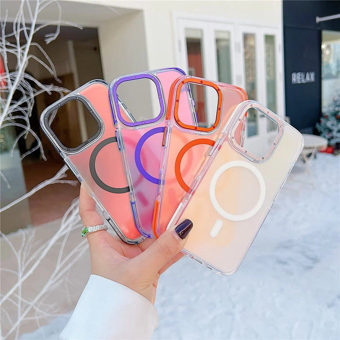 For iPhone 16 Pro Case Compatible with MagSafe Cute Fluorescent Design TPU Acrylic Phone Back Cover - White - 7