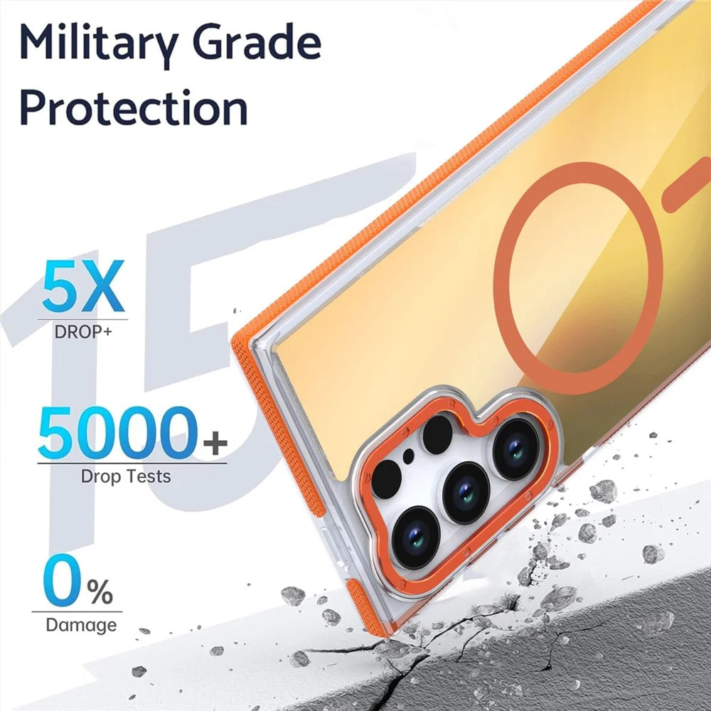 For Samsung Galaxy S25 Ultra Magnetic Case Cute Fluorescent Design TPU Acrylic Phone Back Cover - Orange - 2