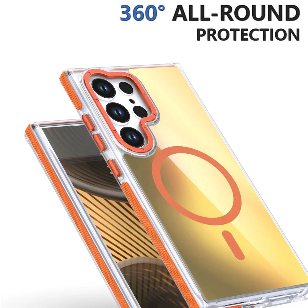 For Samsung Galaxy S25 Ultra Magnetic Case Cute Fluorescent Design TPU Acrylic Phone Back Cover - Orange - 3