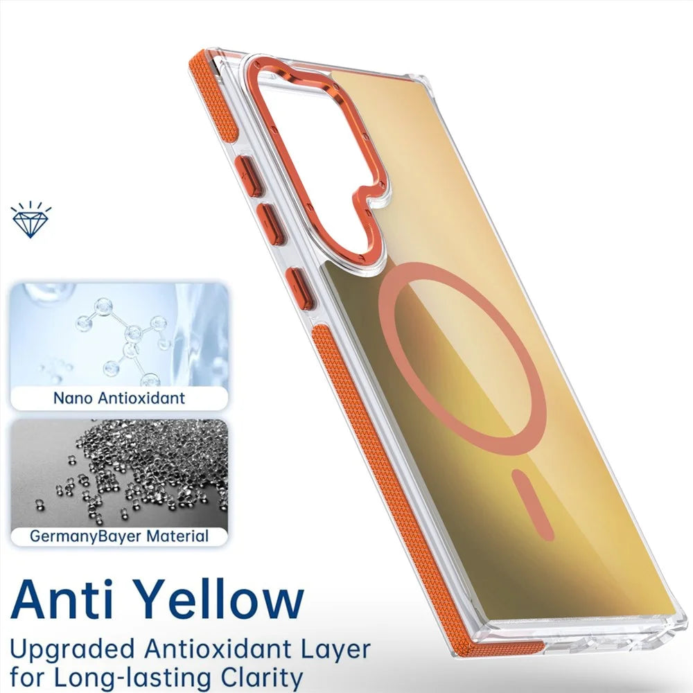 For Samsung Galaxy S25 Ultra Magnetic Case Cute Fluorescent Design TPU Acrylic Phone Back Cover - Orange - 5