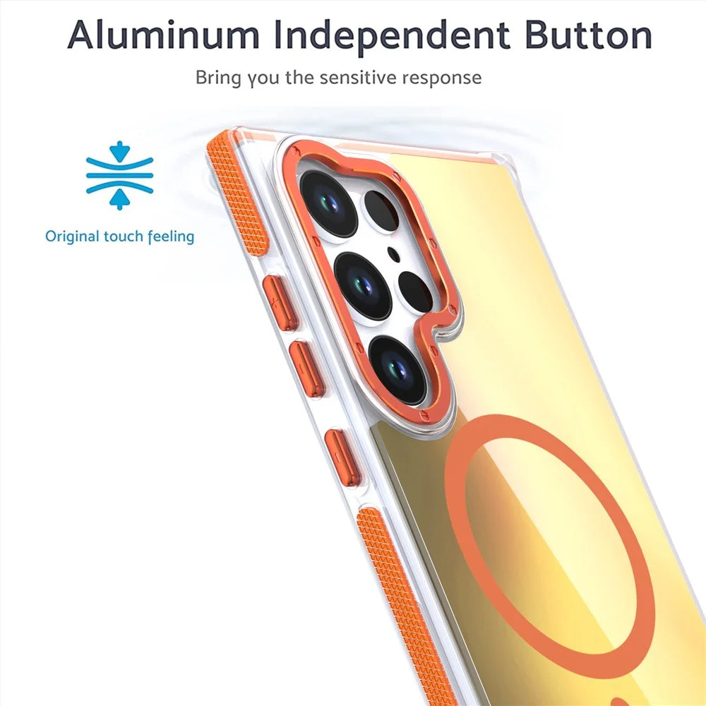For Samsung Galaxy S25 Ultra Magnetic Case Cute Fluorescent Design TPU Acrylic Phone Back Cover - Orange - 6
