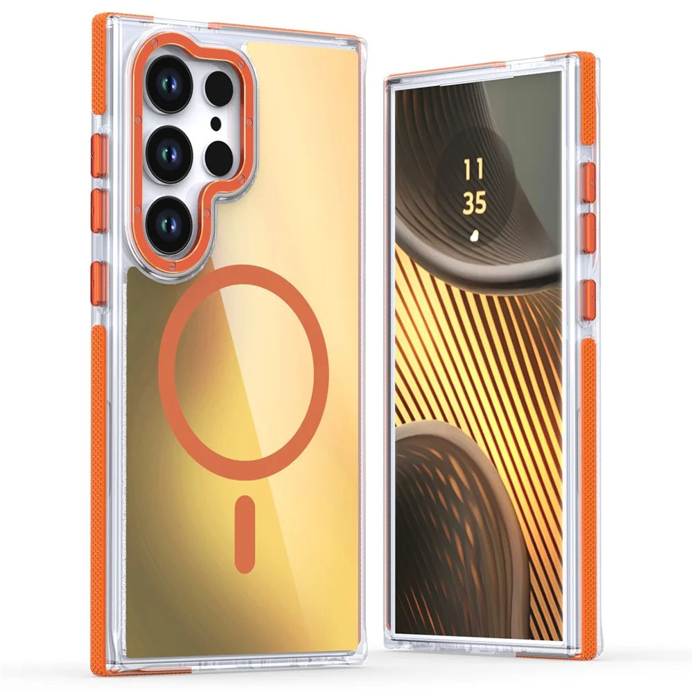 For Samsung Galaxy S24 Ultra Magnetic Case Cute Fluorescent Design TPU Acrylic Phone Back Cover - Orange - 1