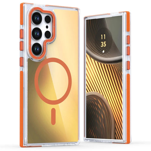 For Samsung Galaxy S24 Ultra Magnetic Case Cute Fluorescent Design TPU Acrylic Phone Back Cover - Orange - 1