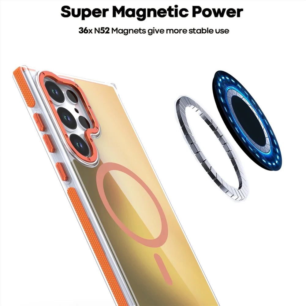For Samsung Galaxy S24 Ultra Magnetic Case Cute Fluorescent Design TPU Acrylic Phone Back Cover - Orange - 4