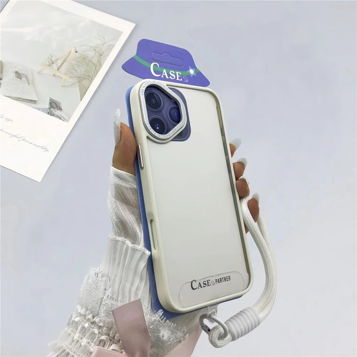 For iPhone 16 Case Skin-Touch TPU + PC Clear Phone Back Cover with Wrist Strap - Antique White - 1