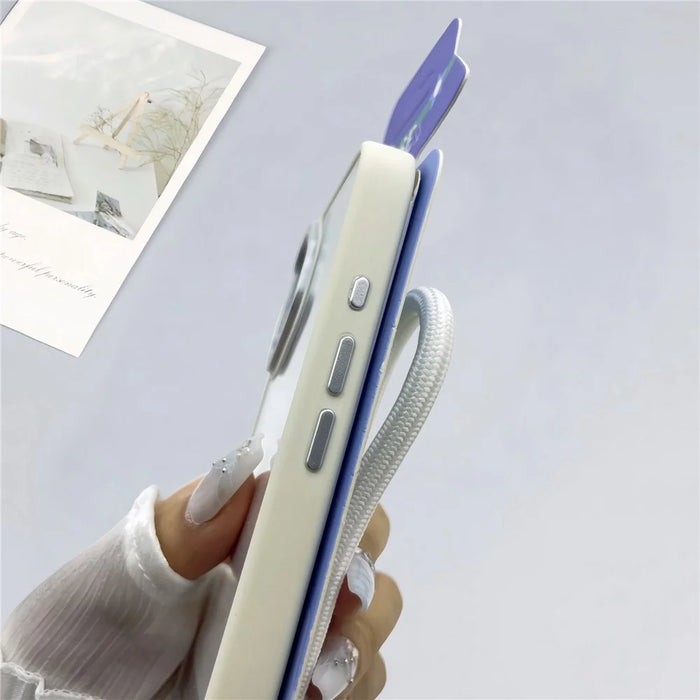 For iPhone 16 Case Skin-Touch TPU + PC Clear Phone Back Cover with Wrist Strap - Antique White - 3