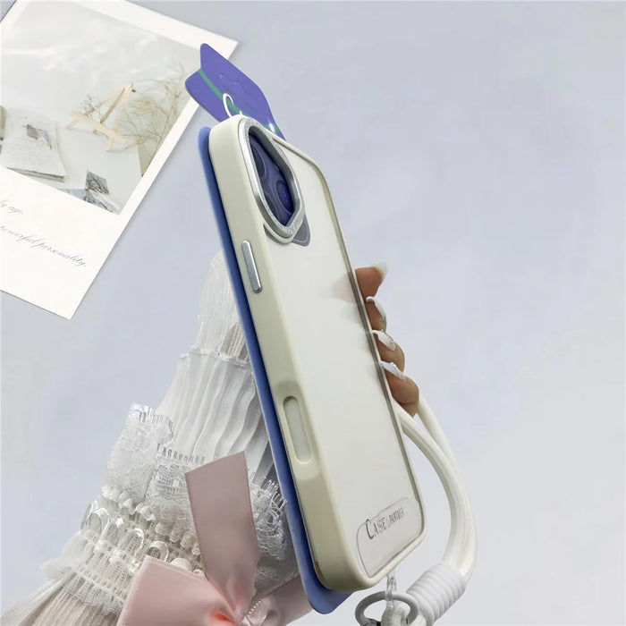 For iPhone 16 Case Skin-Touch TPU + PC Clear Phone Back Cover with Wrist Strap - Antique White - 4