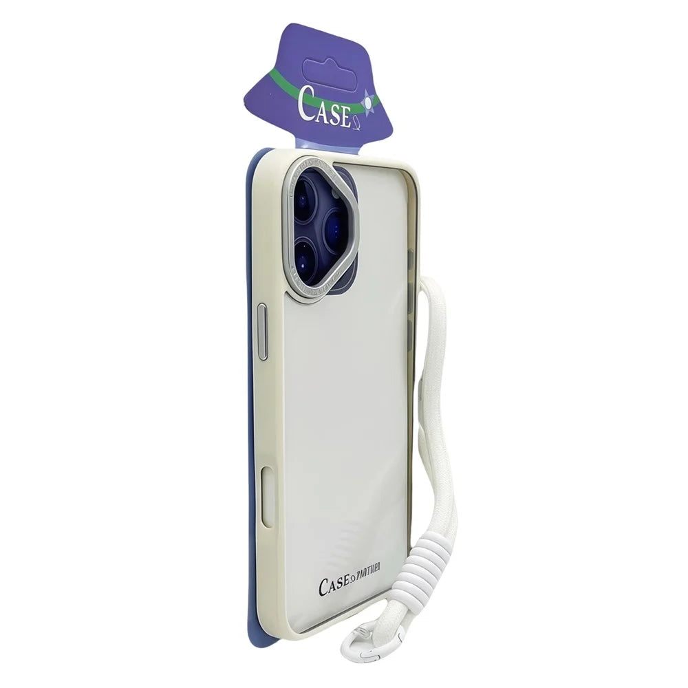 For iPhone 16 Plus Case Skin-Touch TPU + PC Clear Phone Back Cover with Wrist Strap - Antique White - 2