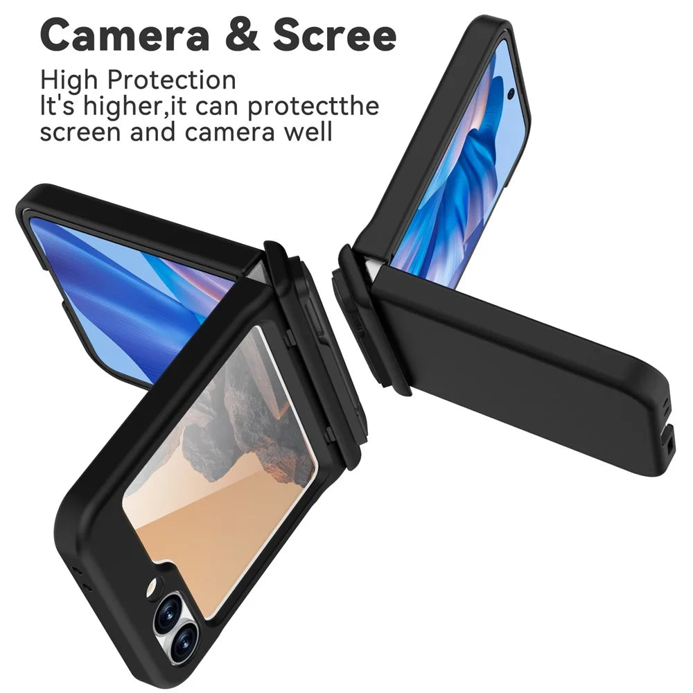 GW18 For Samsung Galaxy Z Flip7 FE 5G  /  Flip6 5G Case Rubberized Hard PC Kickstand Phone Cover - Black - 3