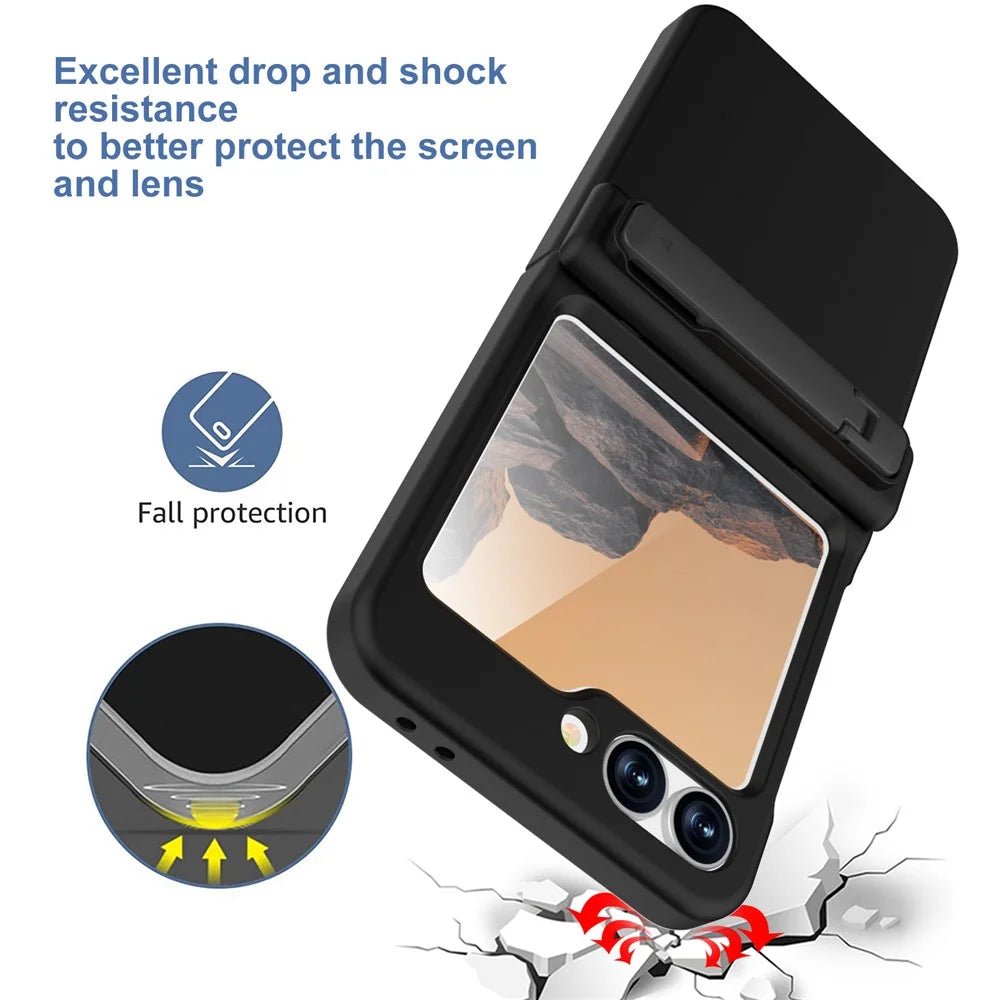 GW18 For Samsung Galaxy Z Flip7 FE 5G  /  Flip6 5G Case Rubberized Hard PC Kickstand Phone Cover - Black - 4