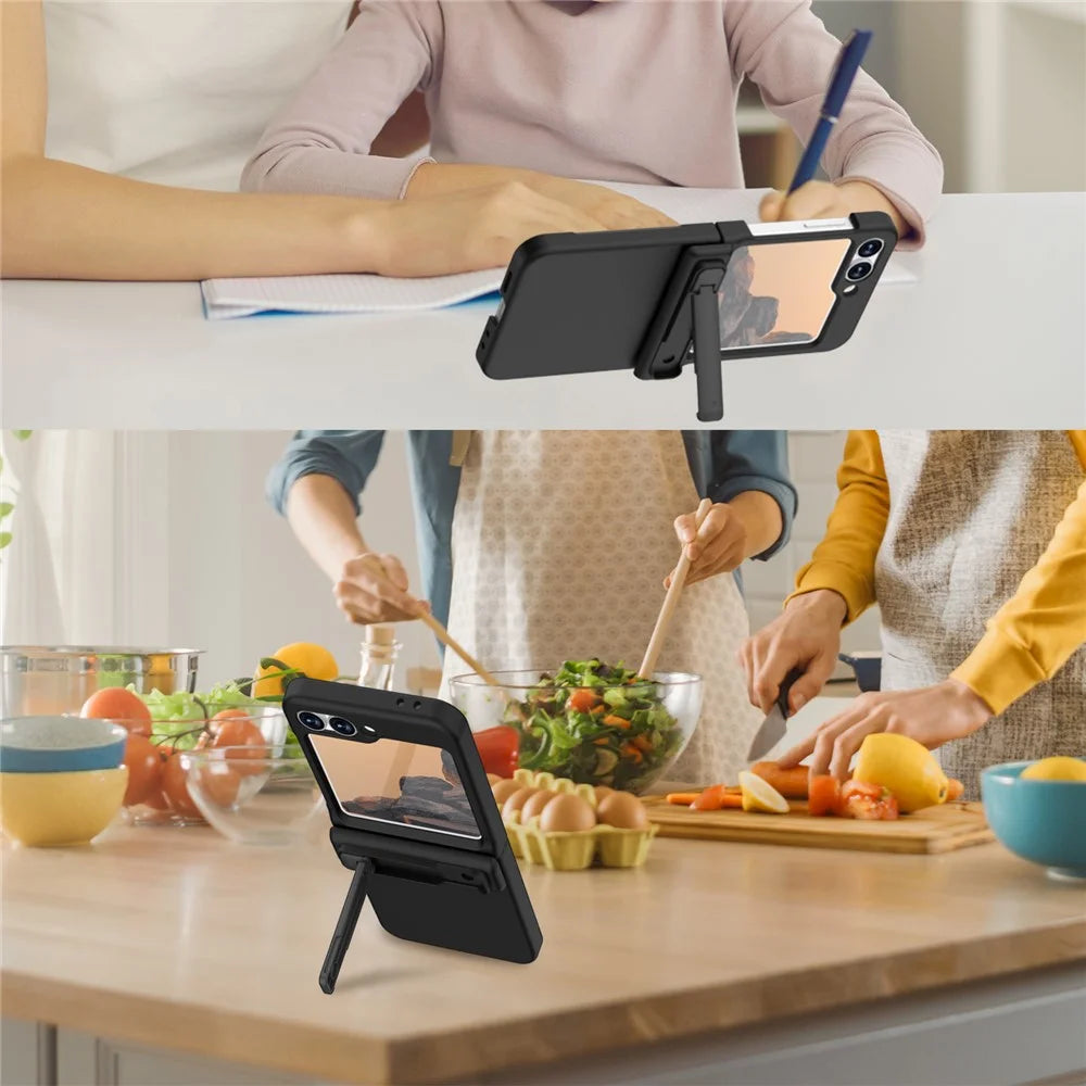 GW18 For Samsung Galaxy Z Flip7 FE 5G  /  Flip6 5G Case Rubberized Hard PC Kickstand Phone Cover - Black - 7