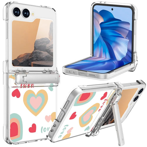GW181 For Samsung Galaxy Z Flip7 FE 5G  /  Flip6 5G Case with Pattern Design Kickstand Hard PC Phone Cover - Large Hearts - 1