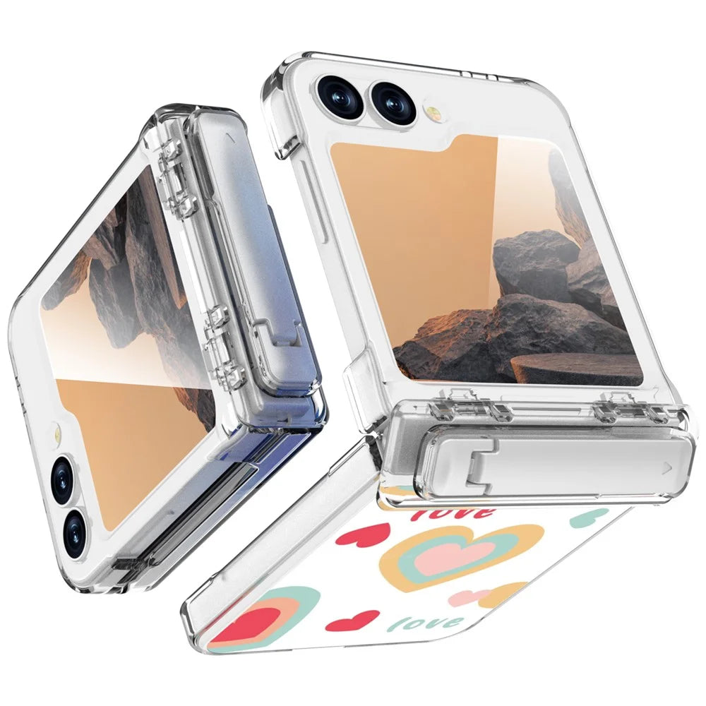GW181 For Samsung Galaxy Z Flip7 FE 5G  /  Flip6 5G Case with Pattern Design Kickstand Hard PC Phone Cover - Large Hearts - 2