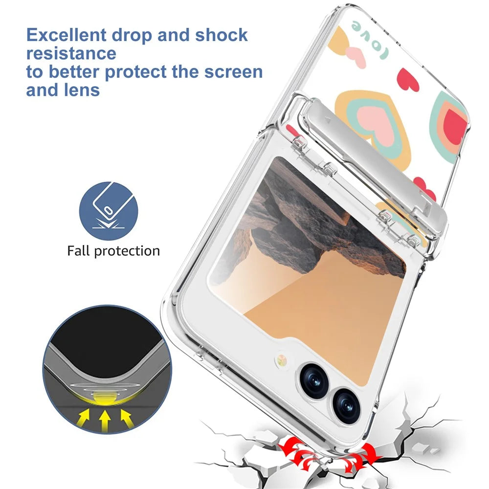 GW181 For Samsung Galaxy Z Flip7 FE 5G  /  Flip6 5G Case with Pattern Design Kickstand Hard PC Phone Cover - Large Hearts - 4
