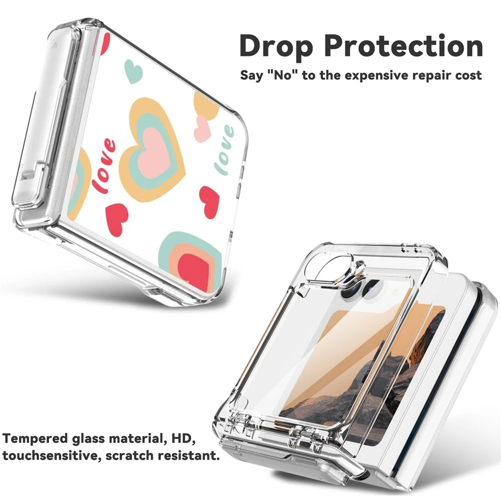 GW181 For Samsung Galaxy Z Flip7 FE 5G  /  Flip6 5G Case with Pattern Design Kickstand Hard PC Phone Cover - Large Hearts - 5