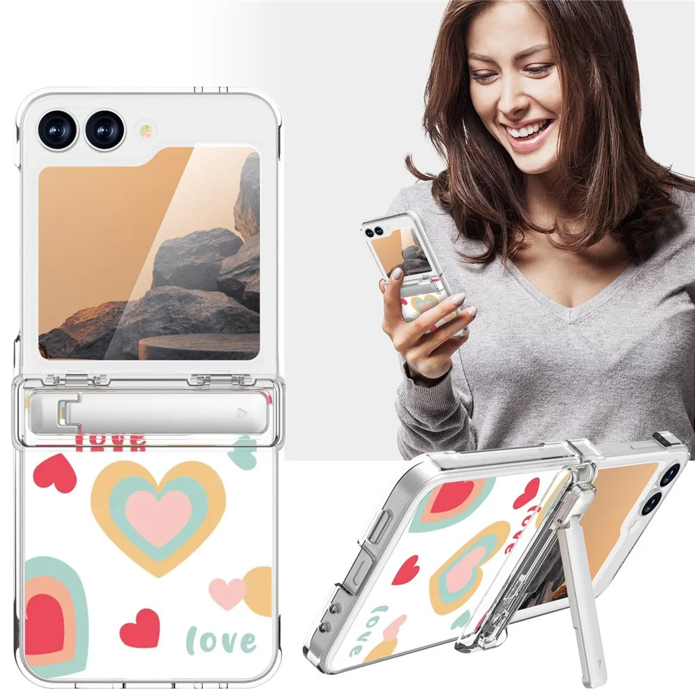 GW181 For Samsung Galaxy Z Flip7 FE 5G  /  Flip6 5G Case with Pattern Design Kickstand Hard PC Phone Cover - Large Hearts - 6