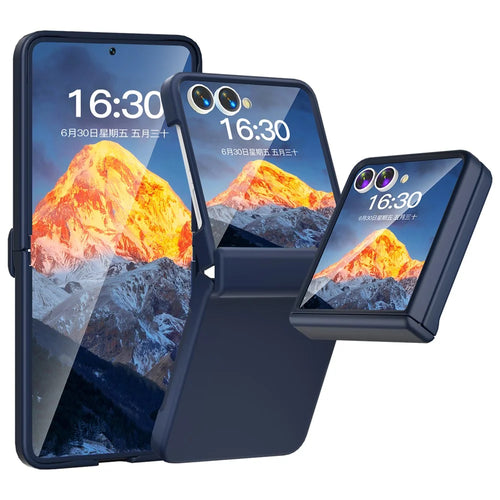 For Samsung Galaxy Z Flip7 5G Case Hinge Protection Hard PC Phone Cover Built-In Screen Film - Dark Blue - 1