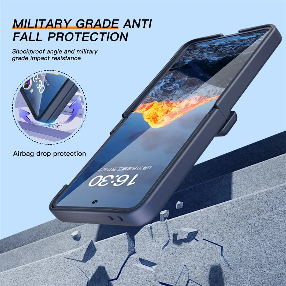 For Samsung Galaxy Z Flip7 5G Case Hinge Protection Hard PC Phone Cover Built-In Screen Film - Dark Blue - 4