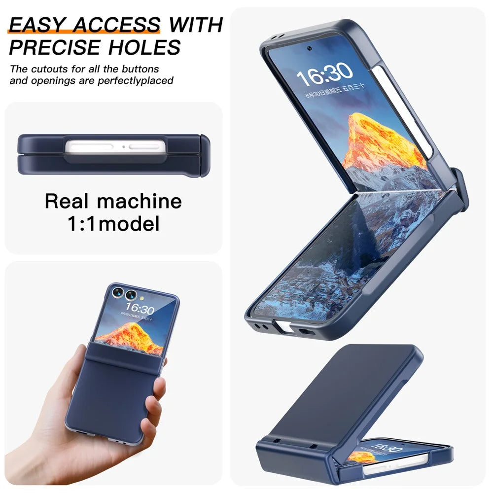 For Samsung Galaxy Z Flip7 5G Case Hinge Protection Hard PC Phone Cover Built-In Screen Film - Dark Blue - 6