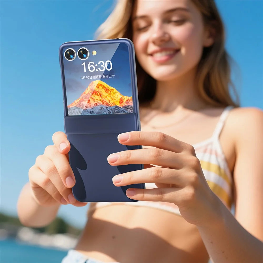 For Samsung Galaxy Z Flip7 5G Case Hinge Protection Hard PC Phone Cover Built-In Screen Film - Dark Blue - 7