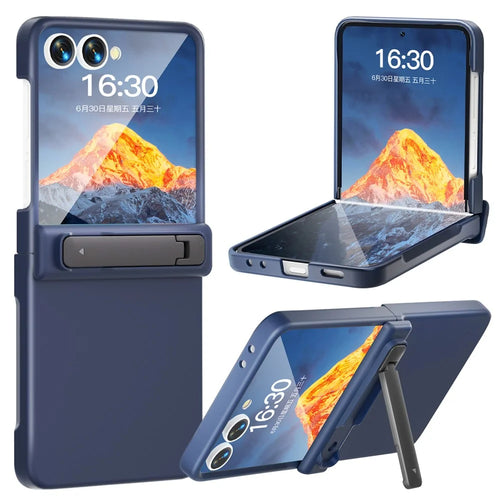 For Samsung Galaxy Z Flip7 5G Kickstand Case Hinge Protection Hard PC Phone Cover Built-In Screen Film - Dark Blue - 1