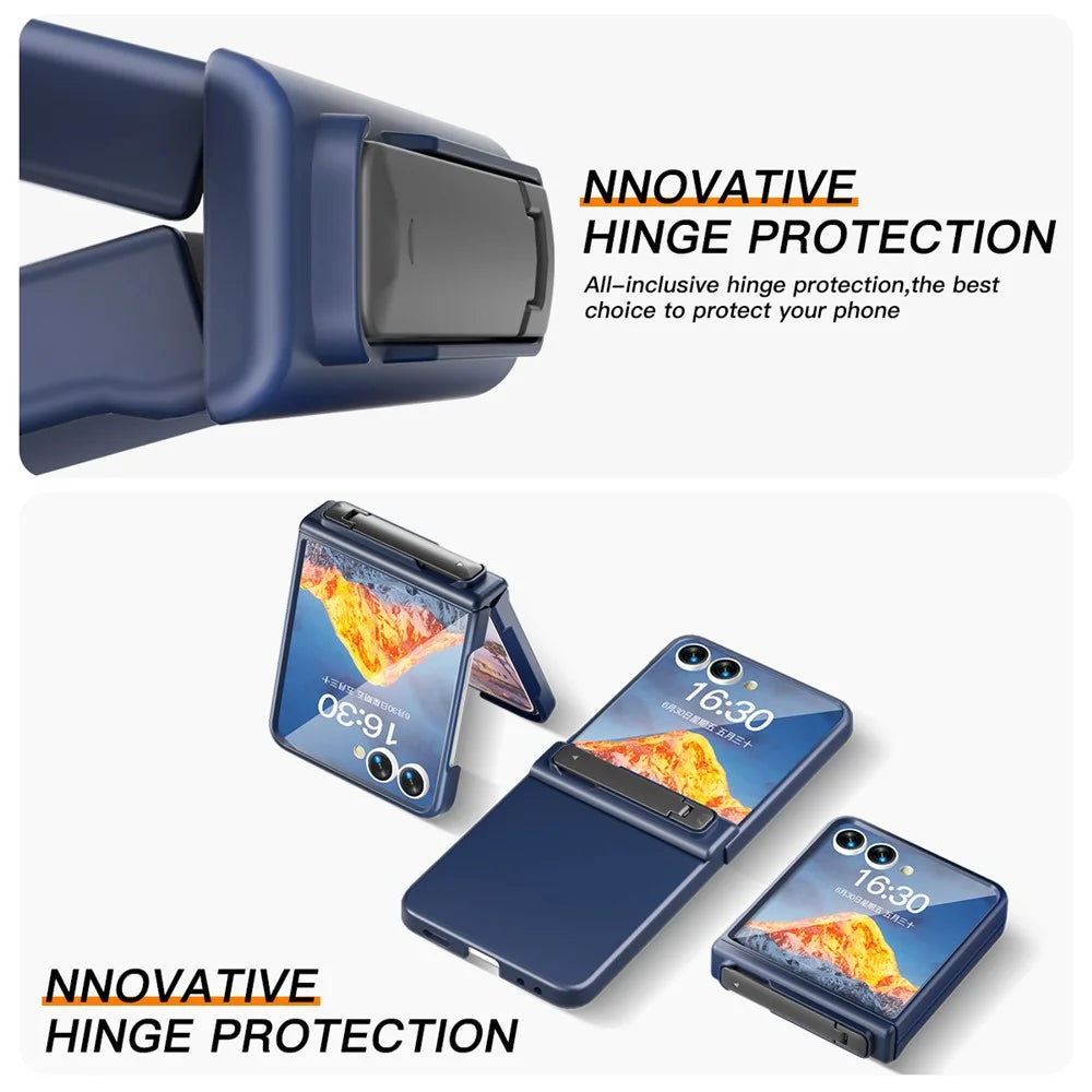 For Samsung Galaxy Z Flip7 5G Kickstand Case Hinge Protection Hard PC Phone Cover Built-In Screen Film - Dark Blue - 2