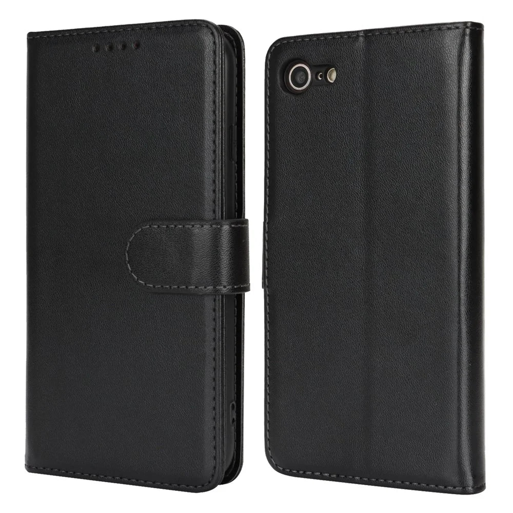 For iPhone SE (2022) / (2020) / 8 / 7 Stand Case Shockproof Leather Wallet Phone Cover - Black - 1