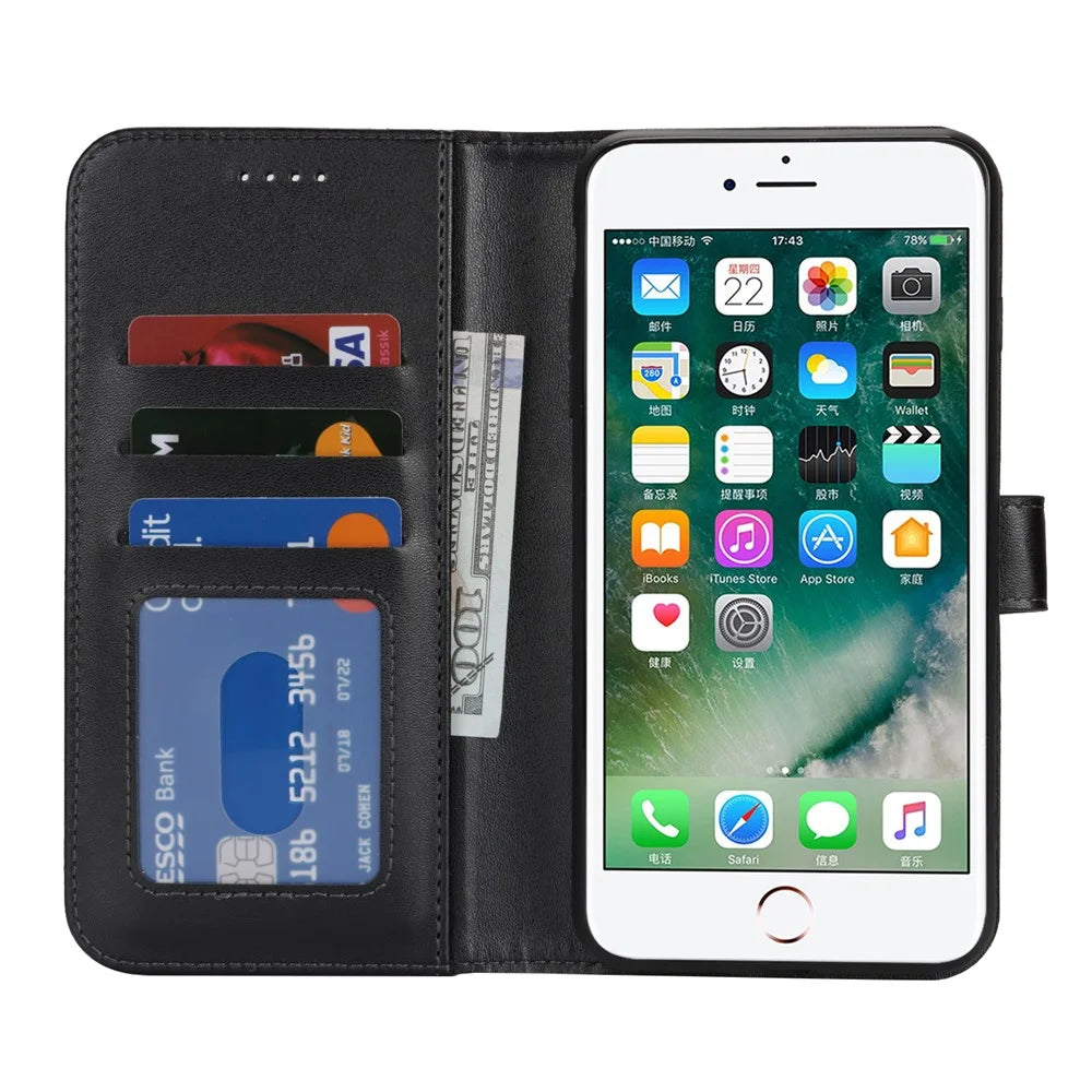 For iPhone SE (2022) / (2020) / 8 / 7 Stand Case Shockproof Leather Wallet Phone Cover - Black - 2