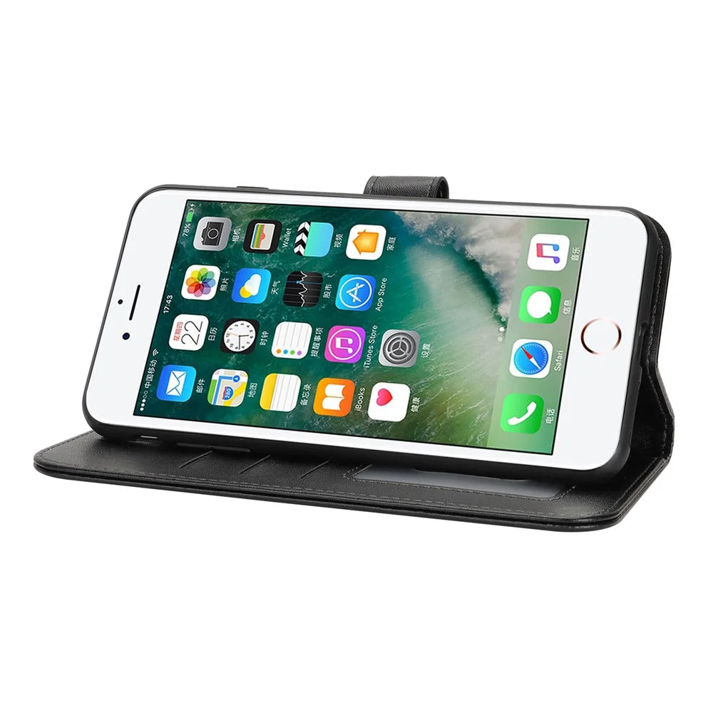 For iPhone SE (2022) / (2020) / 8 / 7 Stand Case Shockproof Leather Wallet Phone Cover - Black - 3