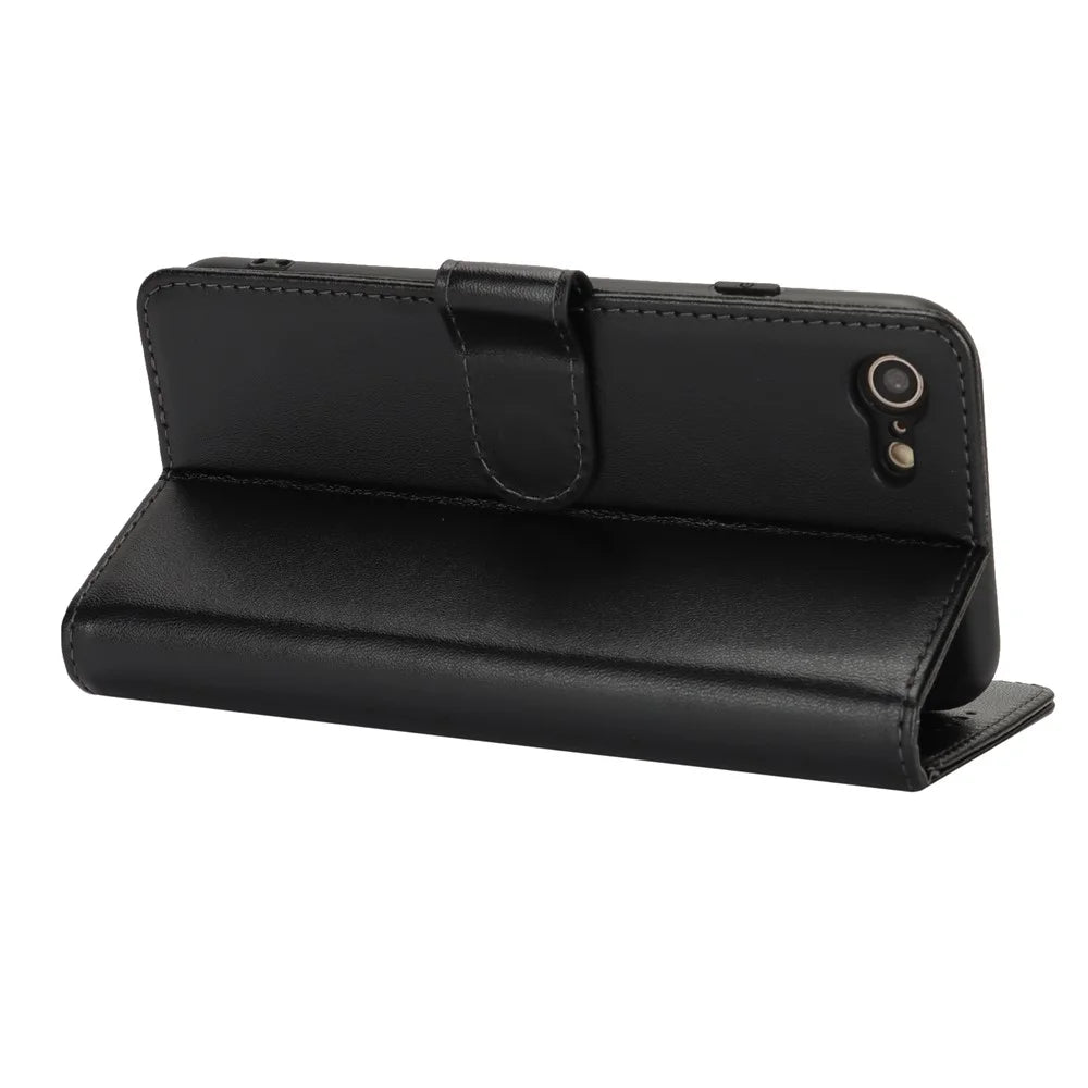 For iPhone SE (2022) / (2020) / 8 / 7 Stand Case Shockproof Leather Wallet Phone Cover - Black - 4