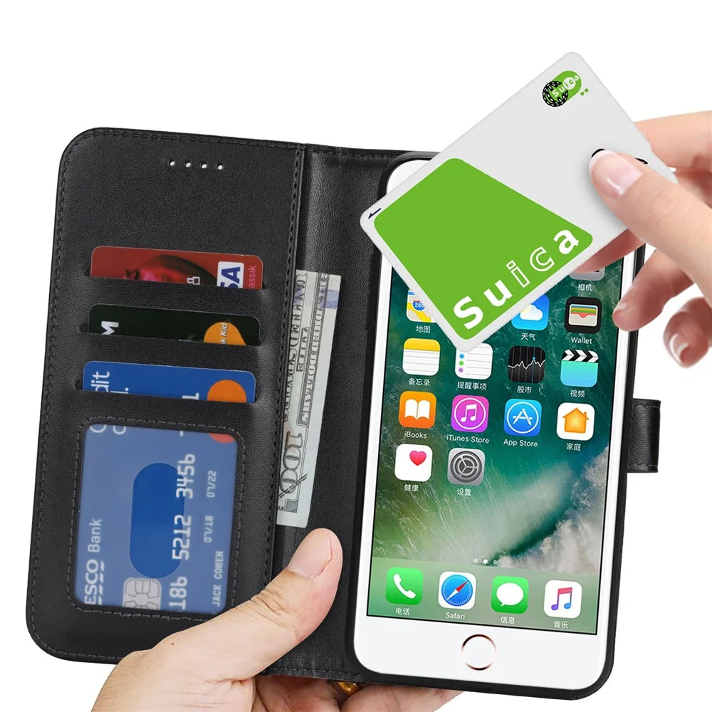 For iPhone SE (2022) / (2020) / 8 / 7 Stand Case Shockproof Leather Wallet Phone Cover - Black - 5
