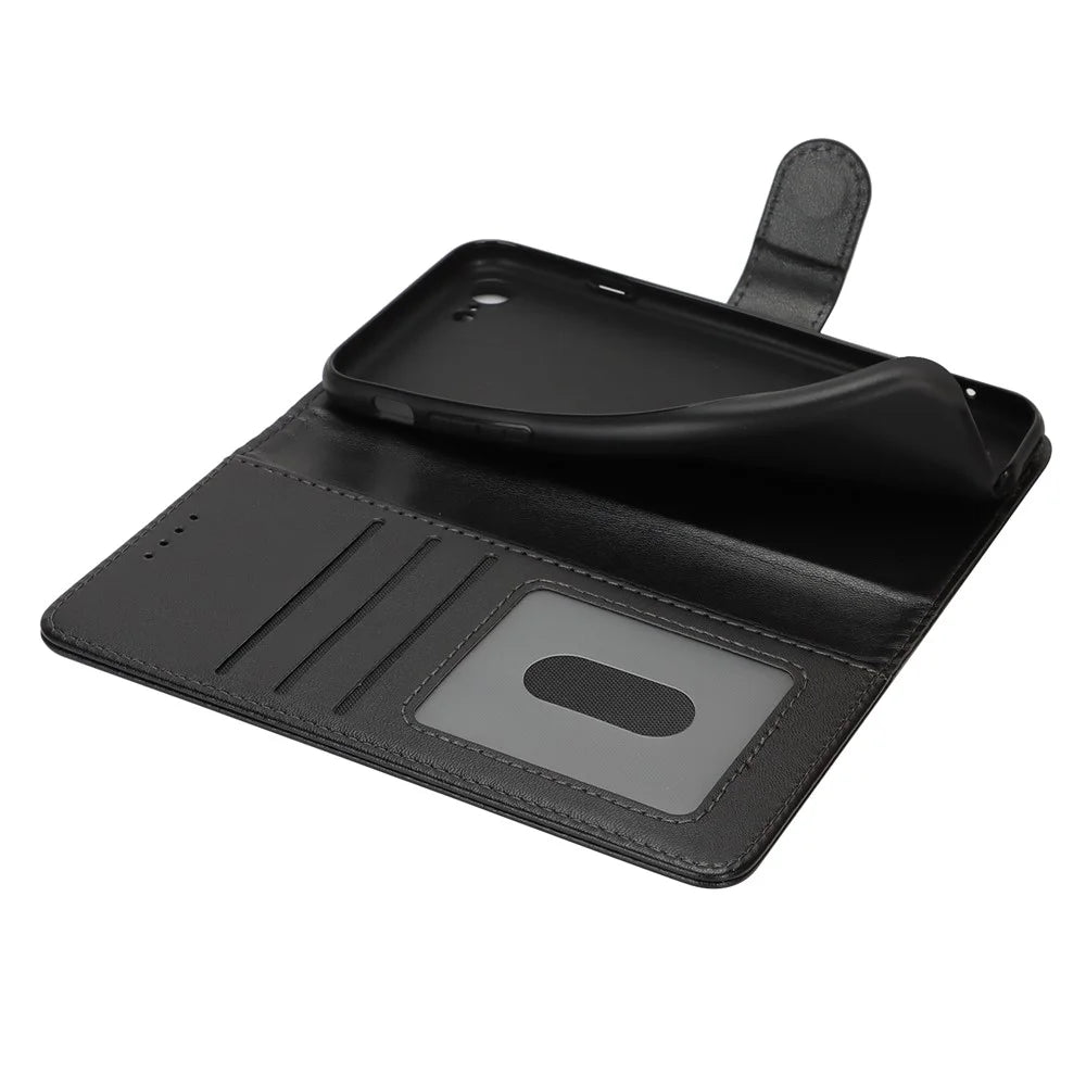 For iPhone SE (2022) / (2020) / 8 / 7 Stand Case Shockproof Leather Wallet Phone Cover - Black - 6