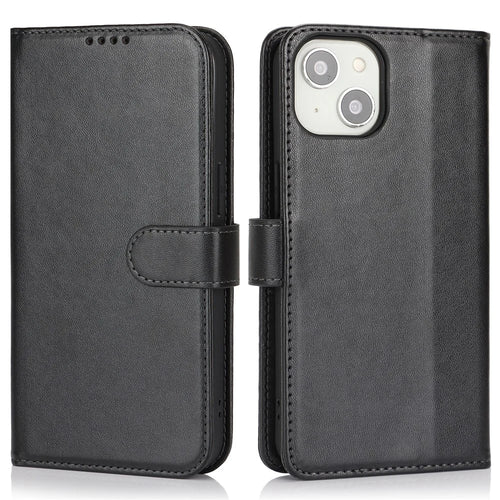 For iPhone 14 / 13 Stand Case Shockproof Leather Wallet Phone Cover - Black - 1