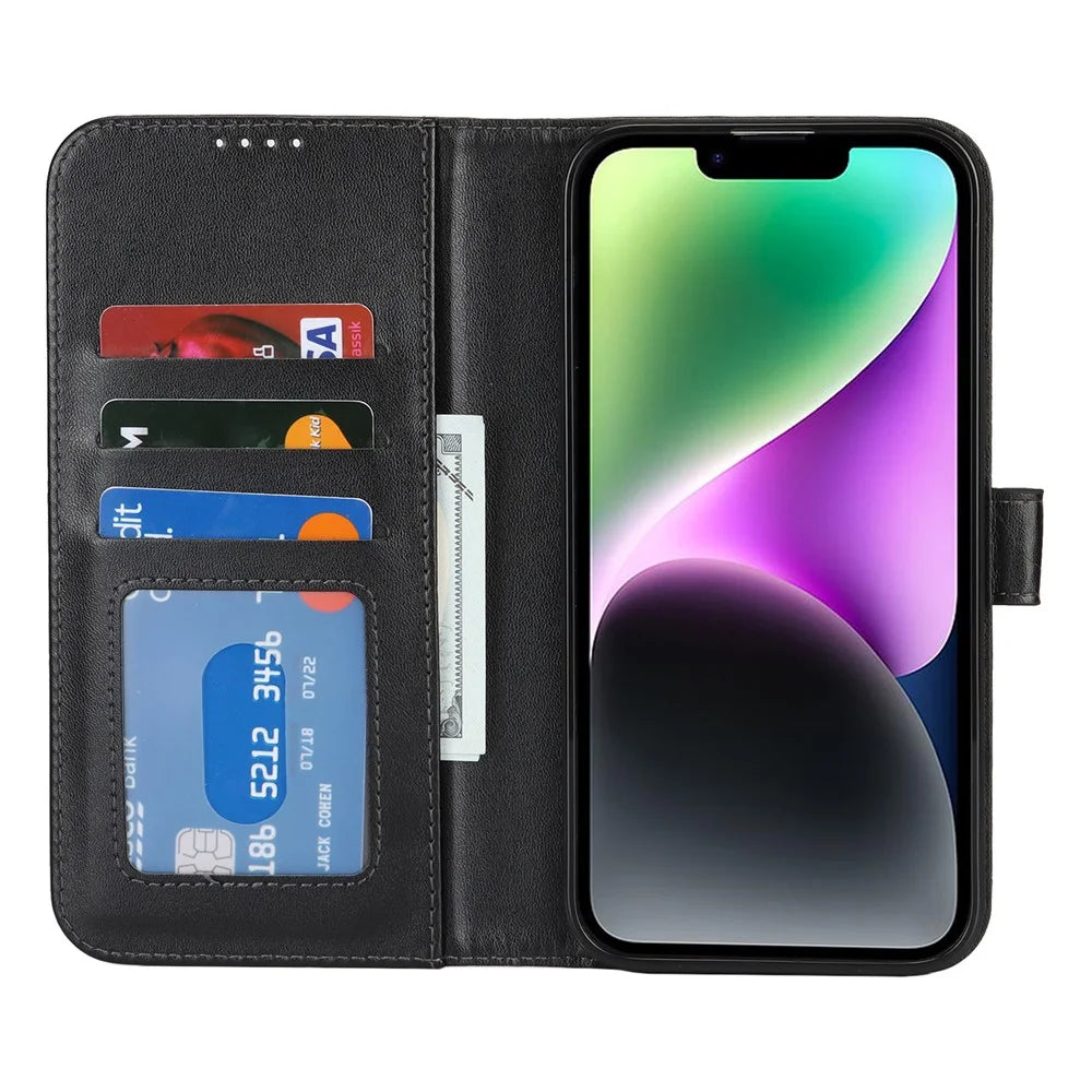 For iPhone 14 / 13 Stand Case Shockproof Leather Wallet Phone Cover - Black - 2