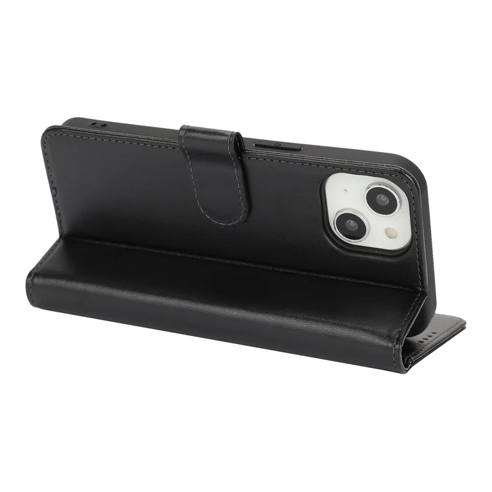 For iPhone 14 / 13 Stand Case Shockproof Leather Wallet Phone Cover - Black - 4
