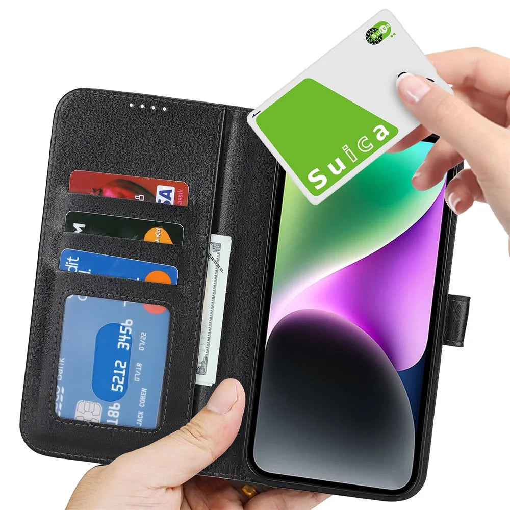 For iPhone 14 / 13 Stand Case Shockproof Leather Wallet Phone Cover - Black - 5