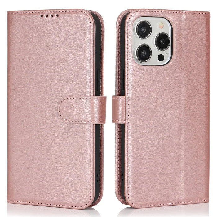 For iPhone 13 Pro Stand Case Shockproof Leather Wallet Phone Cover - Rose Gold - 1