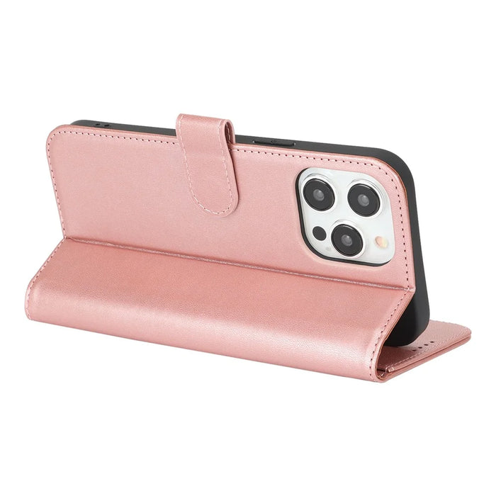 For iPhone 13 Pro Stand Case Shockproof Leather Wallet Phone Cover - Rose Gold - 3