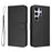 For Samsung Galaxy S25 Ultra Wallet Case RFID Blocking Calf Texture Leather Stand Phone Cover with Strap - Black - 1