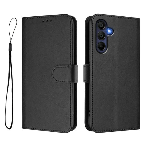 For Samsung Galaxy A16 4G / Galaxy A16 5G Wallet Case RFID Blocking Calf Texture Leather Stand Phone Cover with Strap - Black - 1