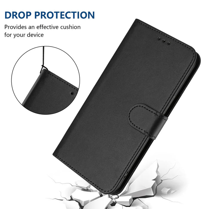 For Samsung Galaxy A16 4G / Galaxy A16 5G Wallet Case RFID Blocking Calf Texture Leather Stand Phone Cover with Strap - Black - 4
