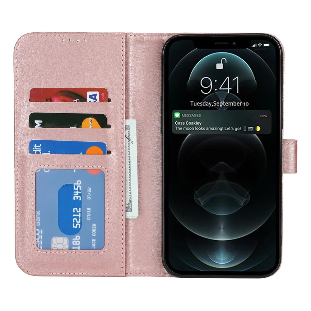 For iPhone 13 Pro Max / 12 Pro Max Stand Case Shockproof Leather Wallet Phone Cover - Rose Gold - 2