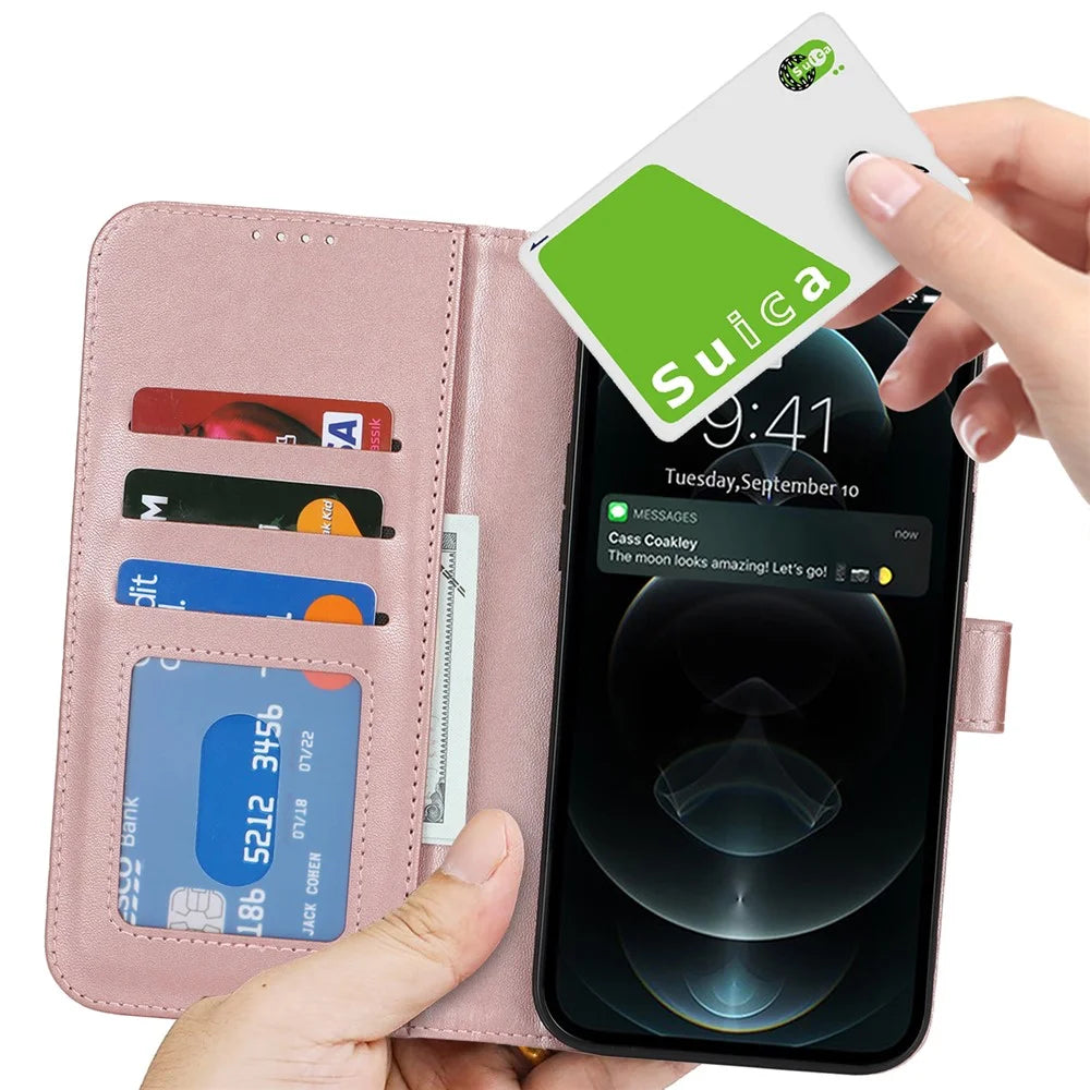 For iPhone 13 Pro Max / 12 Pro Max Stand Case Shockproof Leather Wallet Phone Cover - Rose Gold - 6