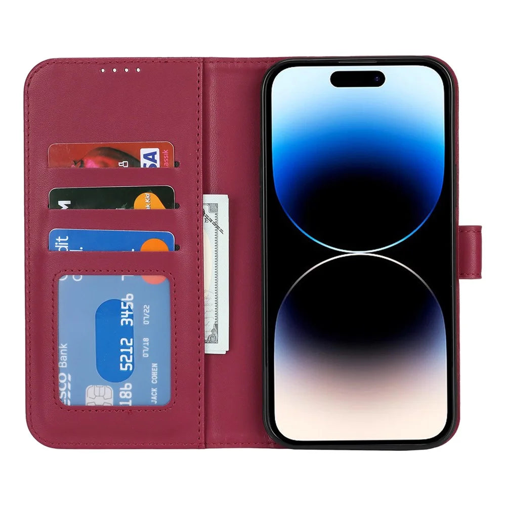 For iPhone 14 Pro Stand Case Shockproof Leather Wallet Phone Cover - Red - 2